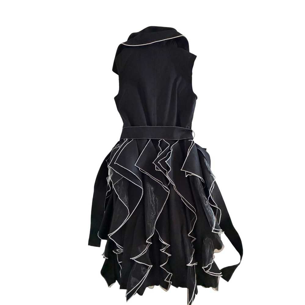 Samuel Dong Black Ruffle Avant Garde Belted Event Party Dress XS Sleeveless - Picture 4 of 10